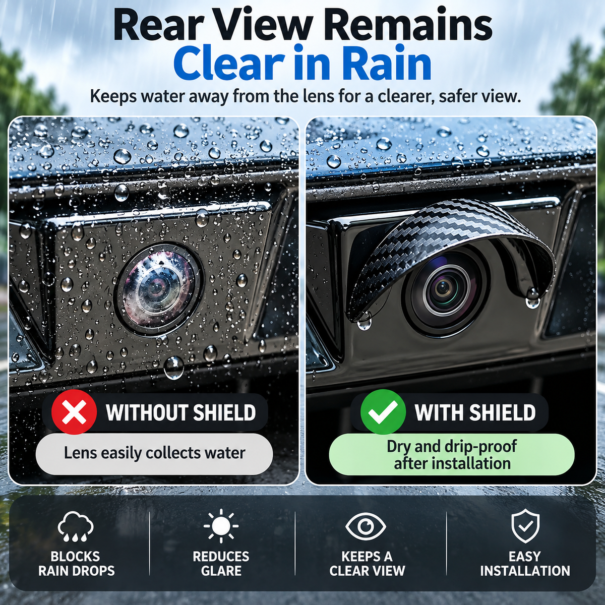 Car Camera Rain Guard – Clear View Protector for Rear & Side Cameras