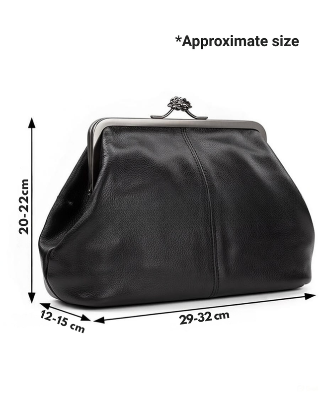 Genuine Leather Kiss-Lock Handbag — Timeless Everyday Purse for Women