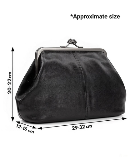 Genuine Leather Kiss-Lock Handbag — Timeless Everyday Purse for Women